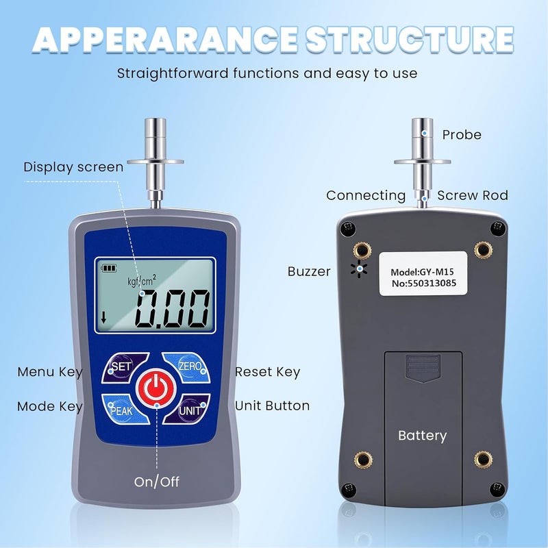 NEWTRY Digital Fruit Penetrometer Handheld Hardness Tester with Pressure Foot Fruit Firmness Sclerometer for Determining The Maturity Level of Fruit - Image 4